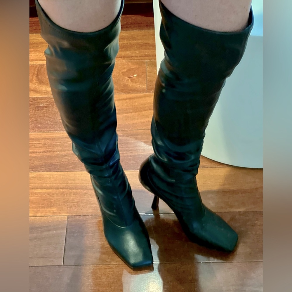 JIMMY CHOO Stretch Leather Thigh-High OTK Spool Heel Boots